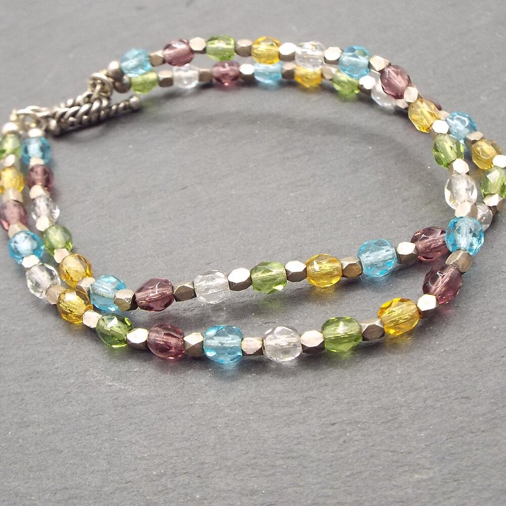 RAINBOW FACETED CRYSTALS DOUBLE STRAND TOGGLE CLASP BRACELET 67 - Picture 1 of 2